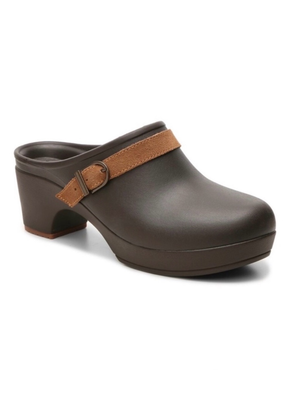 CROCS Women’s Brown Clutch Clog with Suede Strap EUC 9